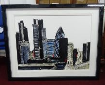 Edward Waite, original London cityscape 'Gherkin', oil on canvas, signed, canvas size 102cm x