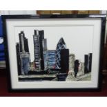 Edward Waite, original London cityscape 'Gherkin', oil on canvas, signed, canvas size 102cm x