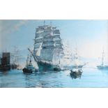 After Montague Dawson (1890-1973), print, 'The Thermopylae leaving Foochow', on canvas, in gilt