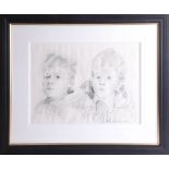 Robert Lenkiewicz, pencil drawing, 1970's 'Portrait of two children', signed, framed and glazed,