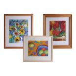 Three Karen J Pawley pastels of Flowers and Still Life, largest 45cm x 37cm (3).