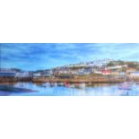 A screen print on canvas 'Harbour scene' 46cm x 102cm, this art work is being sold on behalf of