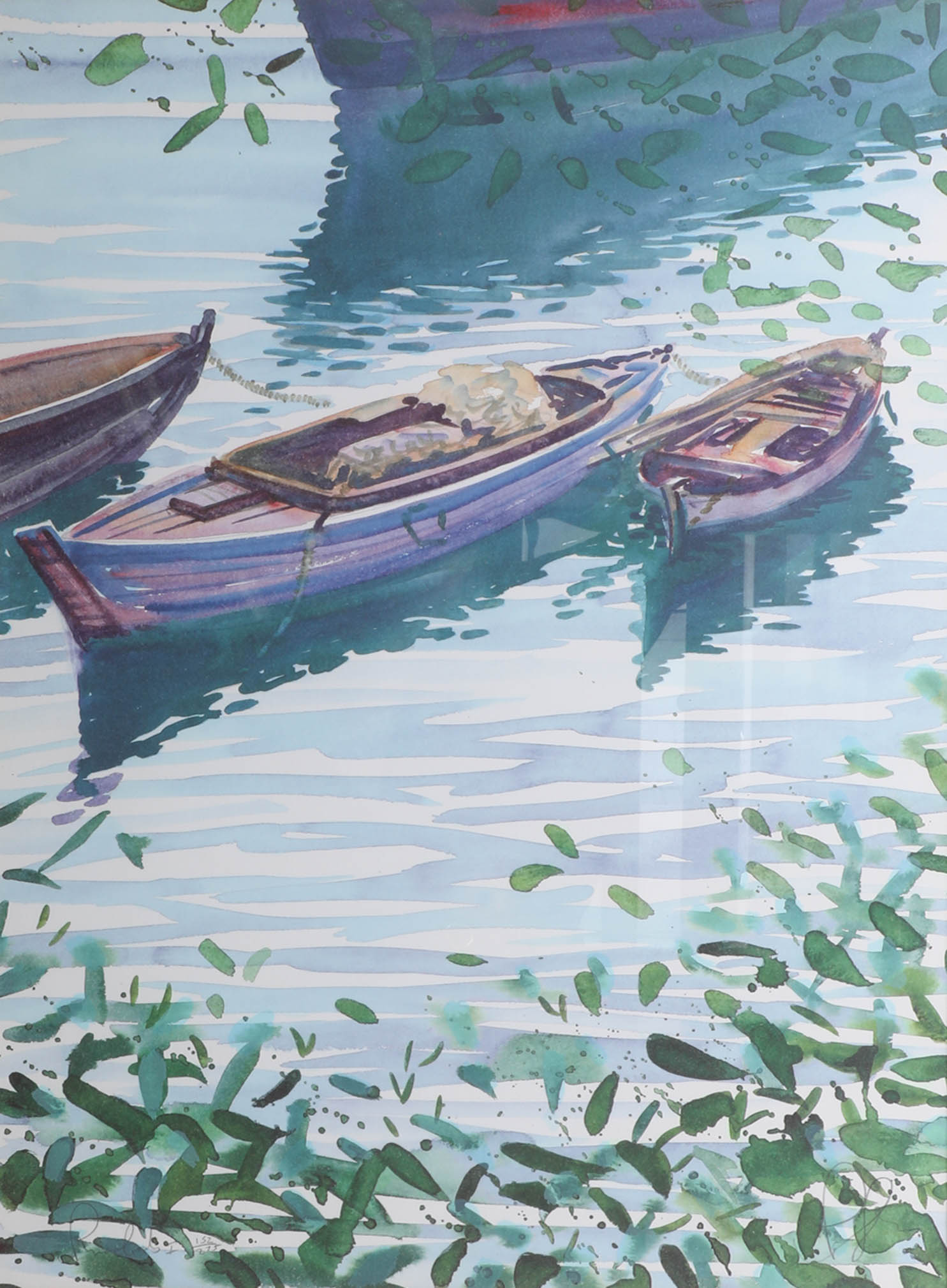 Screen print 'Rowing Boats I', limited edition no 152/275, indistinctly signed, 68cm x 48cm, - Image 2 of 2