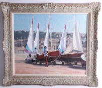 Hubert Edward Marshall (b. 1920) oil on canvas, in ornate frame, 'Sailing Boats', 52cm x 60cm.