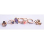 A 9ct opal set dress ring together with four other 9ct gold rings,(approximately 18.20g) a pair of