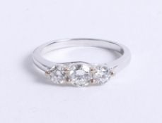 A 18ct white gold diamond trilogy ring approx 1.00ct, size M.