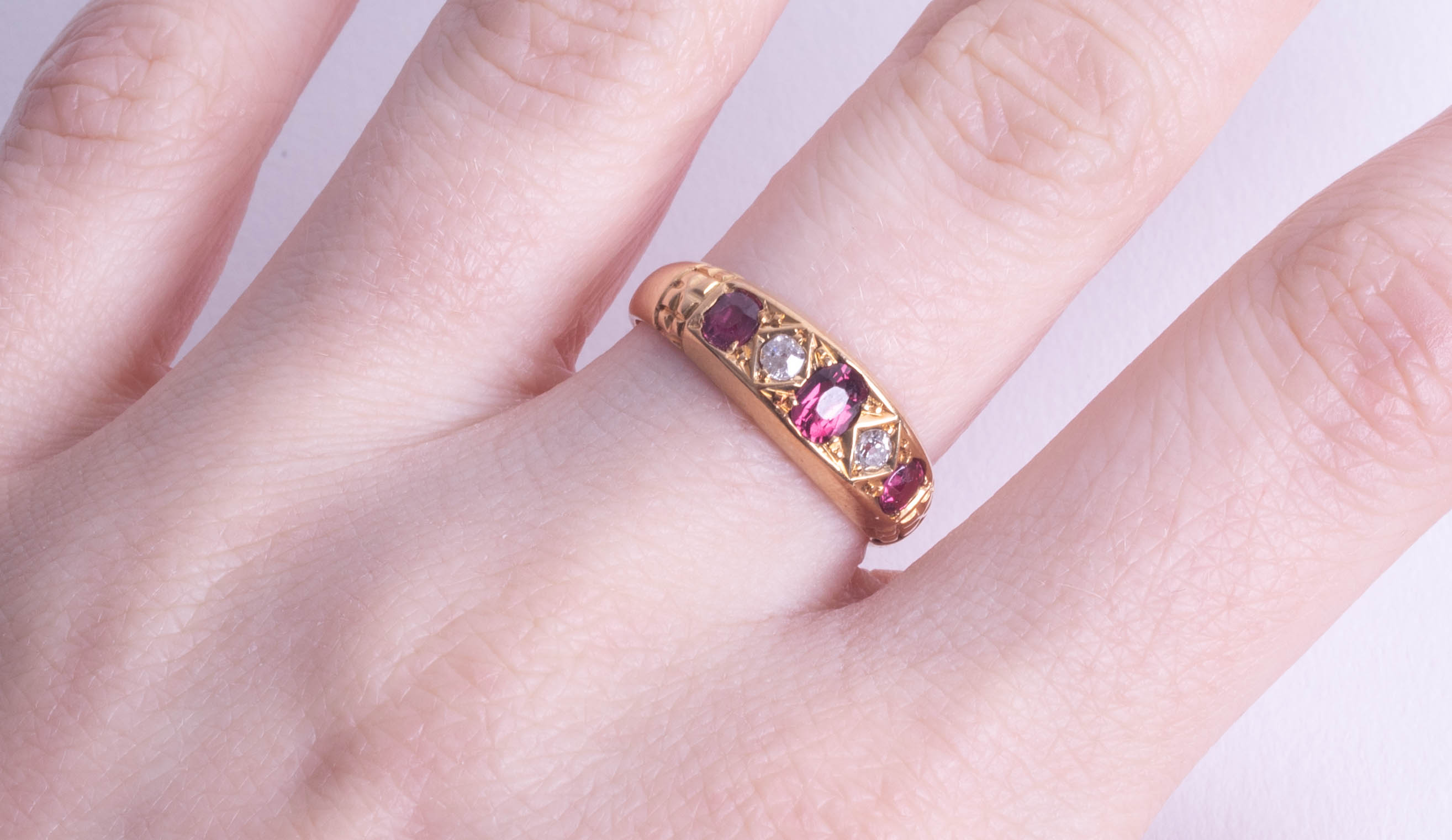 An antique 18ct ruby and diamond set ring, size O. - Image 2 of 2