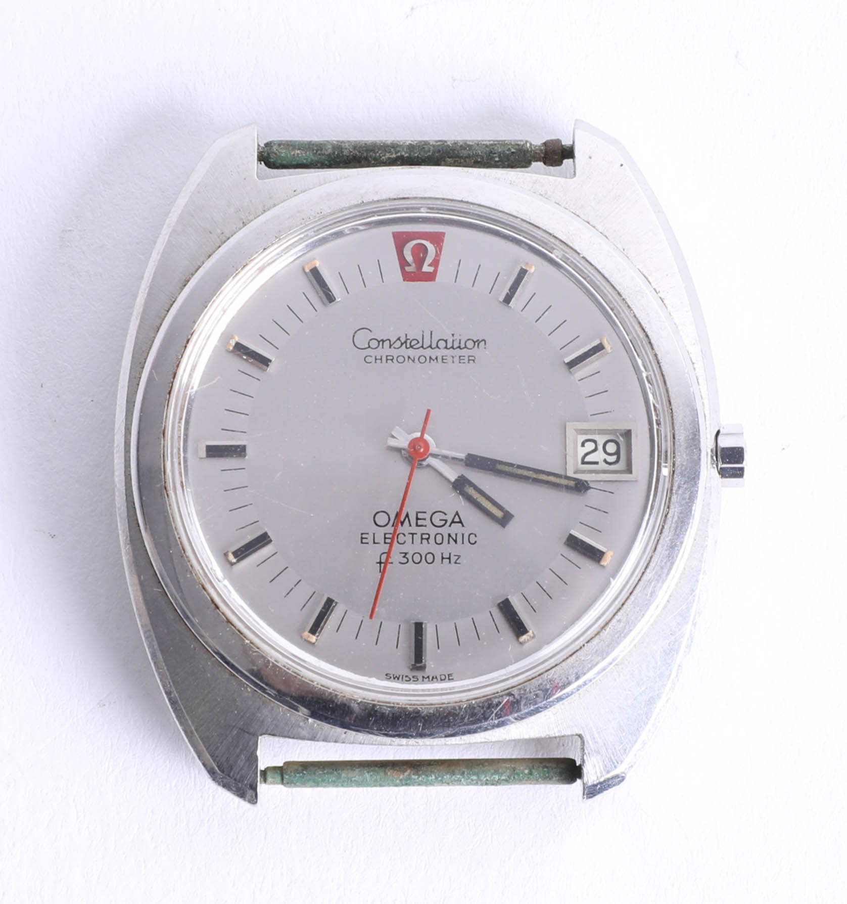 Omega, constellation, gents stainless steel electronic calendar wristwatch, the dial marked F300HZ.