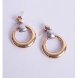 An 18ct two tone drop earrings, approx 6.40g.