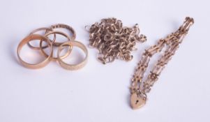 A collection of assorted 9ct gold jewellery, including bracelets, wedding bands etc, 25.4g (two
