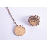 A Victoria 1899 half sovereign pendant on fine chain, together with an 18ct 1897 half sovereign