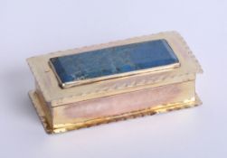A silver and gilt lined box, the cover inset with a blue hardstone, London 1893