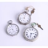 Three various silver open faced pocket watches.