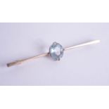 A 9ct aquamarine style set bar brooch, length 67mm, approx 4.70g.