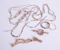 A bag of various gold jewellery and necklaces etc, approx 20.70g.