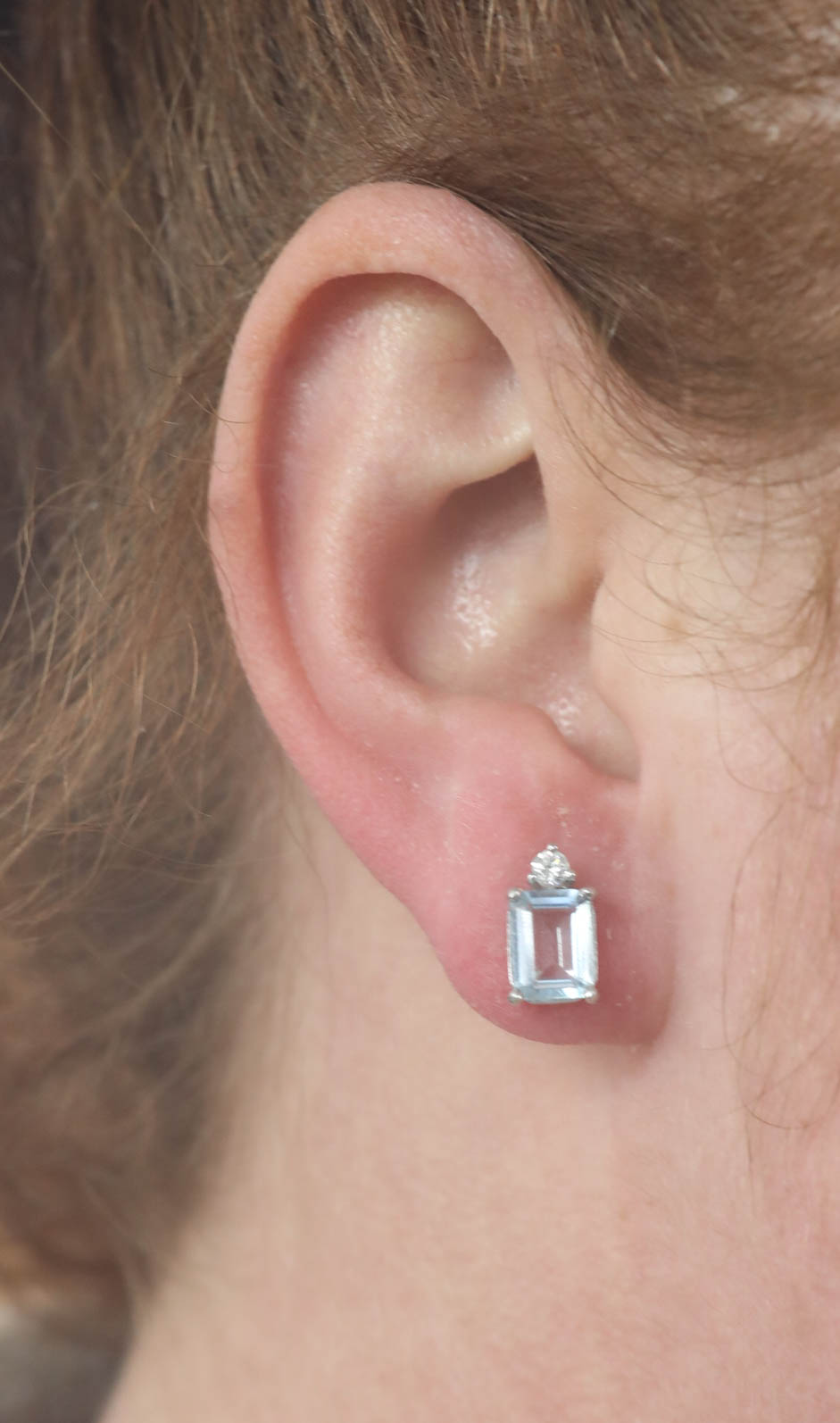 A pair of 18ct white gold diamond and aquamarine (emerald cut) earrings. - Image 2 of 2