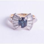 An 18ct sapphire and diamond set ring of art deco design, size M.