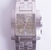 Tissot, a gents quartz steel chronograph square wristwatch, with green metallic dial, sapphire