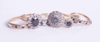 A collection of six various 9ct gold dress rings, approx 15.70g.