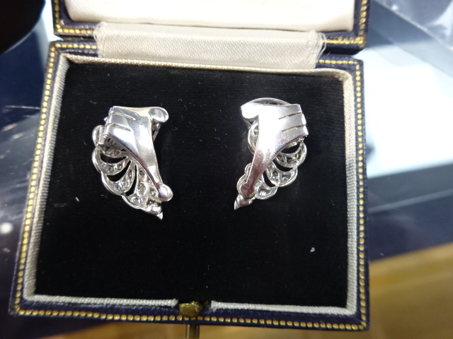 A pair of stylish art deco ruby and diamond set earrings in fitted box. - Image 3 of 3