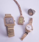 A mixed collection including ladies 9ct gold bracelet watch, Gradus ladies yellow metal