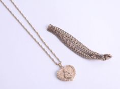 A 9ct gold bracelet, together with 9ct cherub pendant and chain, 10.80g.