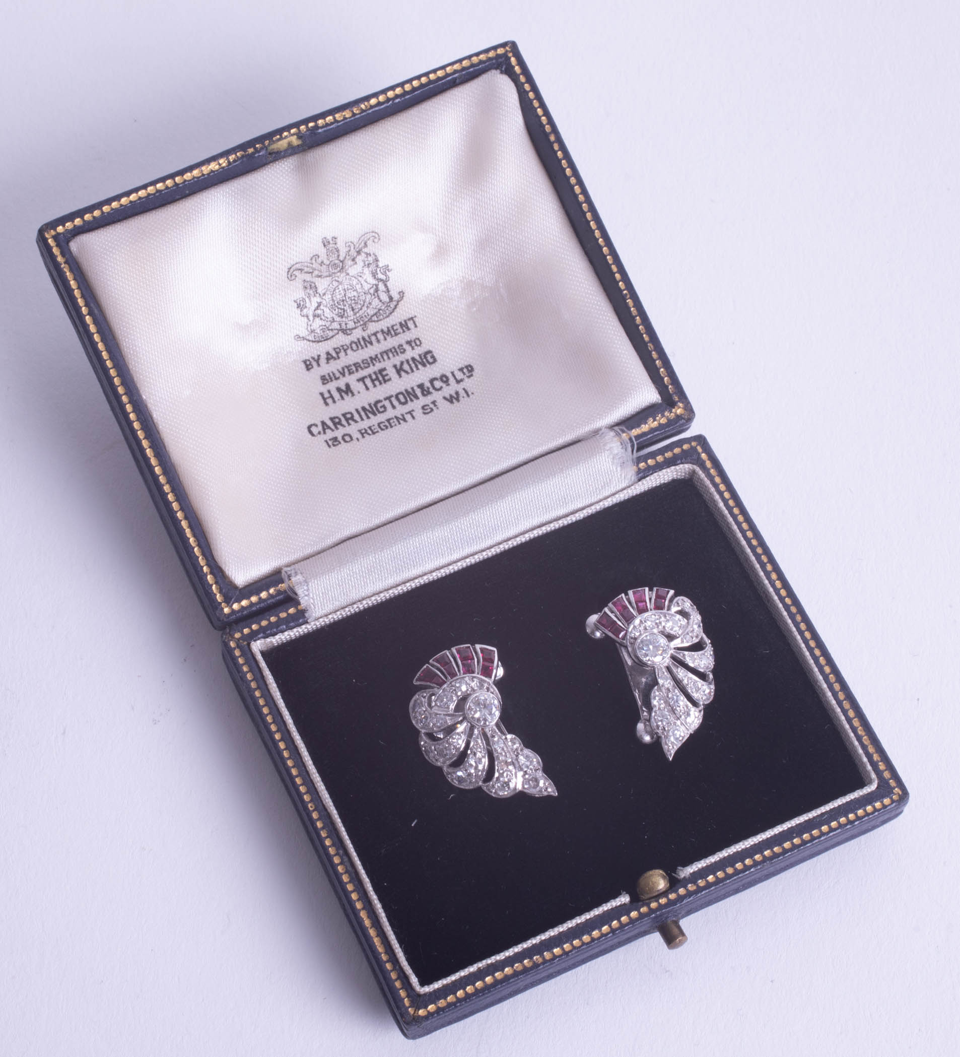 A pair of stylish art deco ruby and diamond set earrings in fitted box. - Image 2 of 3