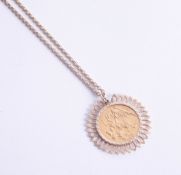 A Victoria 1891 full sovereign on pendant necklace, 17.80g.
