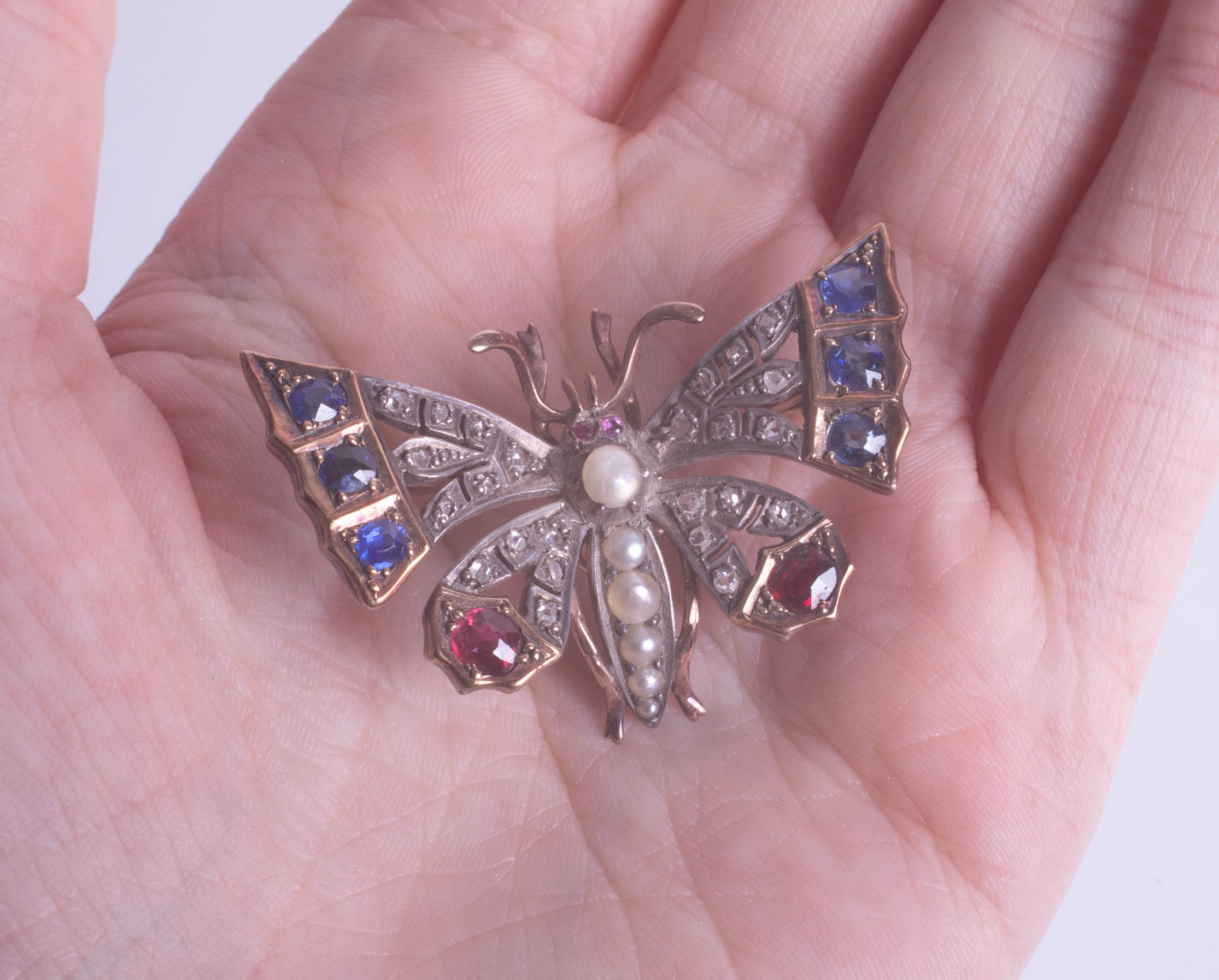 A Victorian ruby and diamond set butterfly brooch. - Image 2 of 3