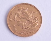 An Edward VII 1908 full gold sovereign (P for Perth).