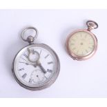 A silver and open face key wind pocket watch, Samuel Edgcumbe, with key and yellow metal fob