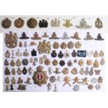 A collection of approx. 90 military cap badges displayed on two sheets including Royal Engineers,