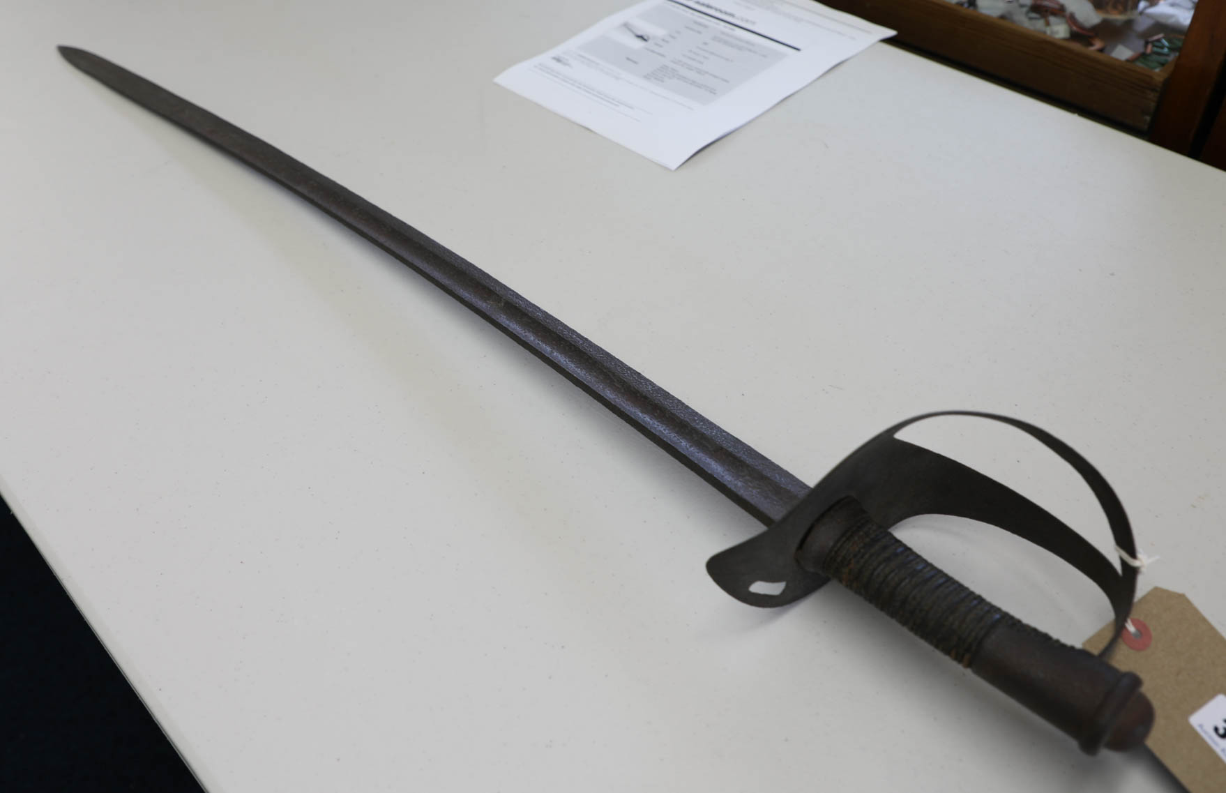 A 19th century sword with straight blade, basket hilt, length 106cm. - Image 5 of 6