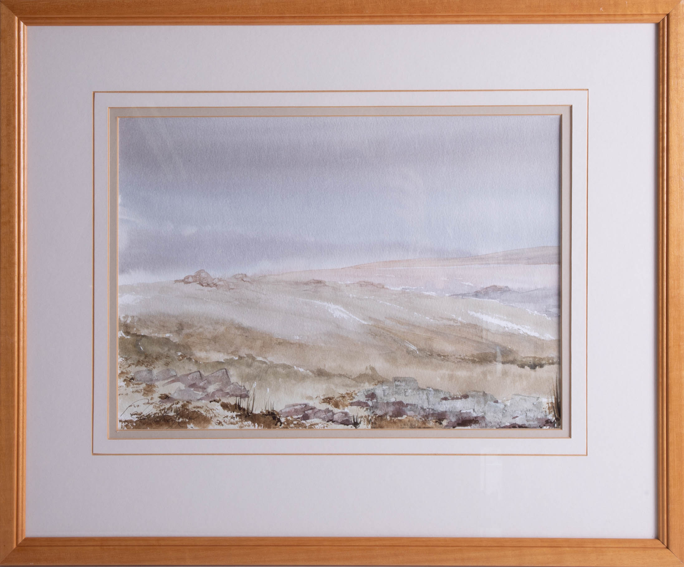 Two watercolours one of 'Scorhill Circle' Dartmoor and another, largest 29cm x 42cm, framed (2). - Image 4 of 4