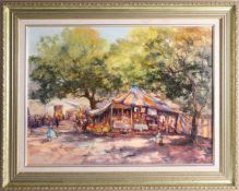 Michini oil painting, 20th Century country market, signed, 46cm x 60cm.