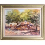 Michini oil painting, 20th Century country market, signed, 46cm x 60cm.