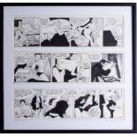 John M Burbis, three cartoon strips, (George and Lynne), framed. cartoonist newspaper.