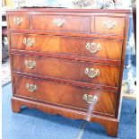 Set of three reproduction mahogany chest of drawers, width 80cm, height 78cm.