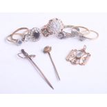 A collection of various 9ct gold dress rings etc, three 9ct gold rings and pendant approx 12.1g, two