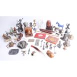 A collection of various interesting objects, ornaments, novelty bird bank, eastern objects etc.