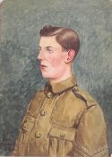 Alex Pocock, portrait of a young soilder, signed and dated 1915, 28cm x 20cm, unframed.