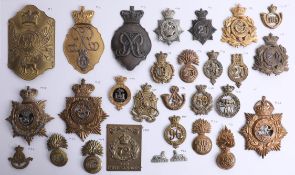 A collection of approx. 28 military cap badges mostly 19th century including a Standard British Army