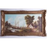 H.P.Uhlman? signed oil on canvas, traditional river scene, in gilt swept frame, overall size 57cm