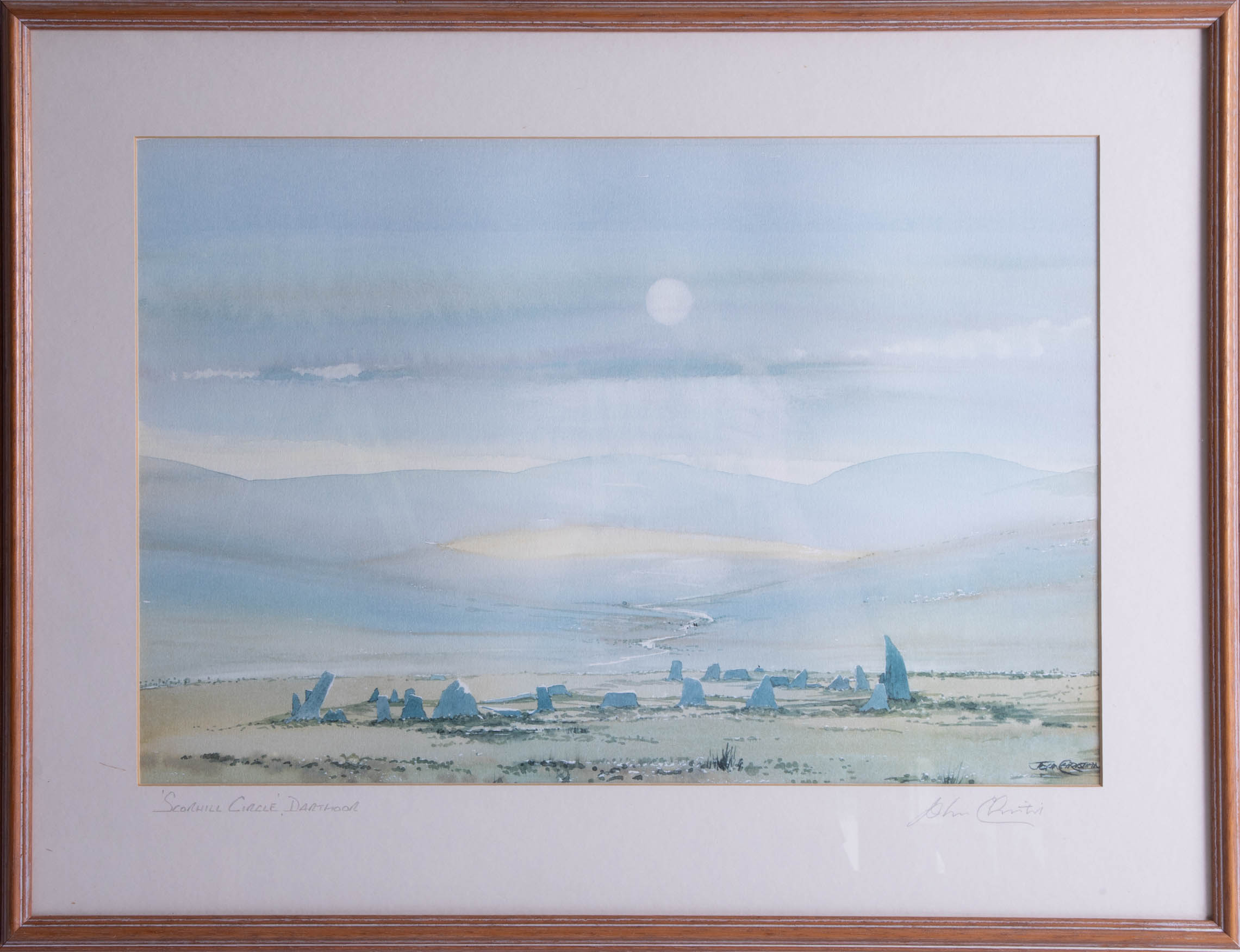 Two watercolours one of 'Scorhill Circle' Dartmoor and another, largest 29cm x 42cm, framed (2). - Image 3 of 4