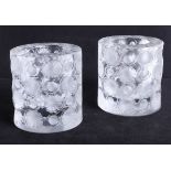 A pair of Lalique glass candle holders.