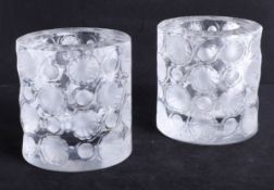 A pair of Lalique glass candle holders.