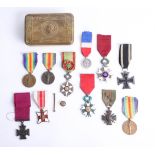 A Great War Christmas 1914 'Mary' tin containing various medals (some replicas) including enamel