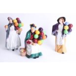 Royal Doulton, three figures, HN1843, Biddy Penny farthing, HN2935 Balloon Lady and HN1315 The Old