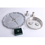 Silver whisky and sherry decanter labels, together with various silver plated wares, coins, American