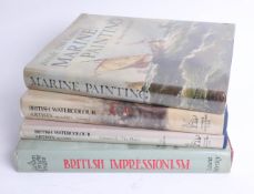Four books including 'Marine painting' and 'British Impressionism'.